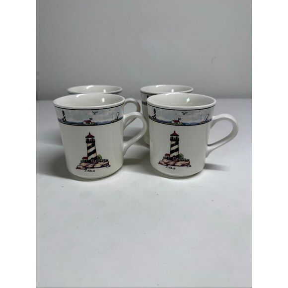 Totally Today Coastal Lighthouse Mugs 8oz. Set of 4 - Picture 1 of 7